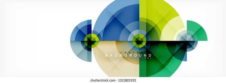 Mínimos círculos geométricos y triángulos de fondo abstracto, diseño tecno moderno, plantilla de afiche, diseño vectorial