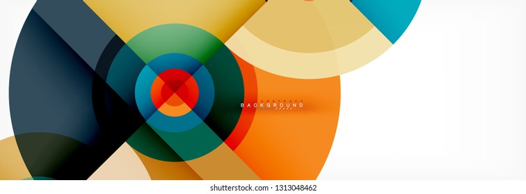 Minimal geometric circles and triangles abstract background, techno modern design, poster template, vector design