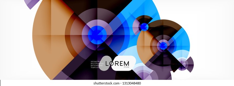 Minimal geometric circles and triangles abstract background, techno modern design, poster template, vector design