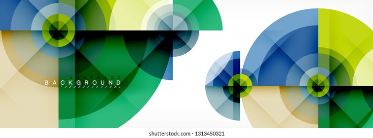Mínimos círculos geométricos y triángulos de fondo abstracto, diseño tecno moderno, plantilla de afiche, diseño vectorial