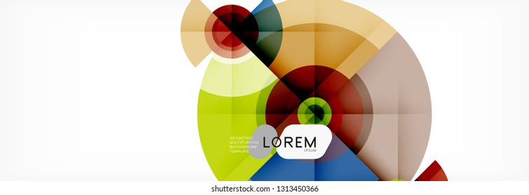 Mínimos círculos geométricos y triángulos de fondo abstracto, diseño tecno moderno, plantilla de afiche, diseño vectorial