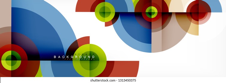 Mínimos círculos geométricos y triángulos de fondo abstracto, diseño tecno moderno, plantilla de afiche, diseño vectorial