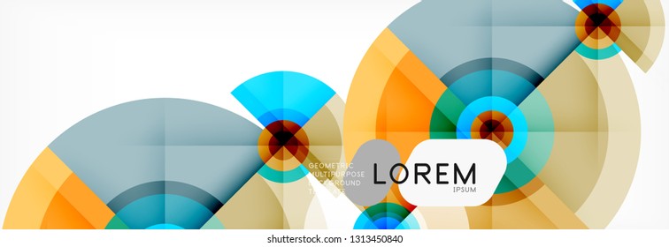 Mínimos círculos geométricos y triángulos de fondo abstracto, diseño tecno moderno, plantilla de afiche, diseño vectorial