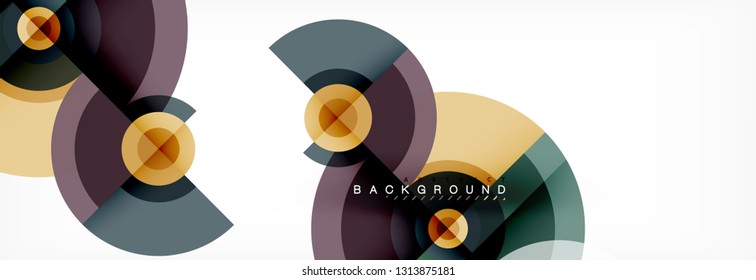 Mínimos círculos geométricos y triángulos de fondo abstracto, diseño tecno moderno, plantilla de afiche, diseño vectorial