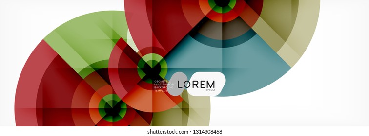 Mínimos círculos geométricos y triángulos de fondo abstracto, diseño tecno moderno, plantilla de afiche, diseño vectorial