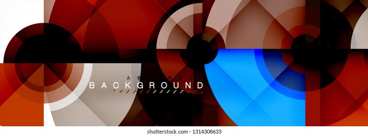 Minimal geometric circles and triangles abstract background, techno modern design, poster template, vector design