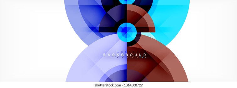 Minimal geometric circles and triangles abstract background, techno modern design, poster template, vector design