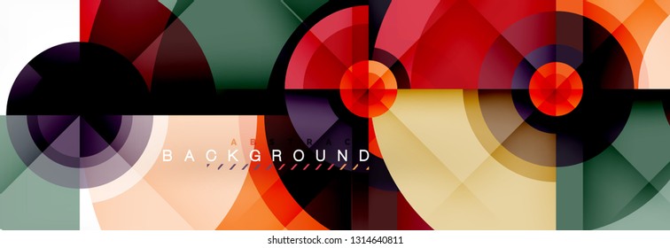 Mínimos círculos geométricos y triángulos de fondo abstracto, diseño tecno moderno, plantilla de afiche, diseño vectorial