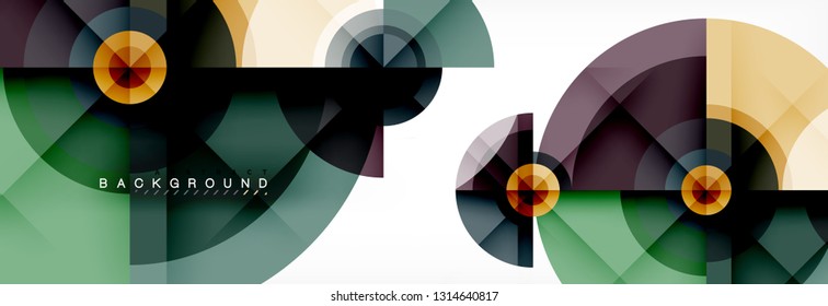 Mínimos círculos geométricos y triángulos de fondo abstracto, diseño tecno moderno, plantilla de afiche, diseño vectorial