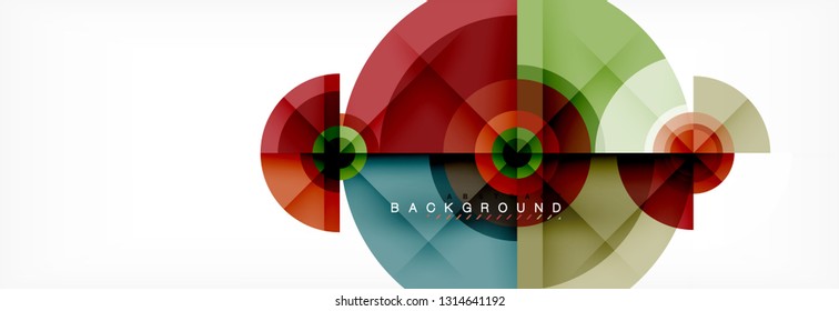 Mínimos círculos geométricos y triángulos de fondo abstracto, diseño tecno moderno, plantilla de afiche, diseño vectorial