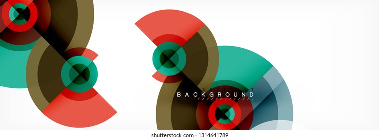 Mínimos círculos geométricos y triángulos de fondo abstracto, diseño tecno moderno, plantilla de afiche, diseño vectorial