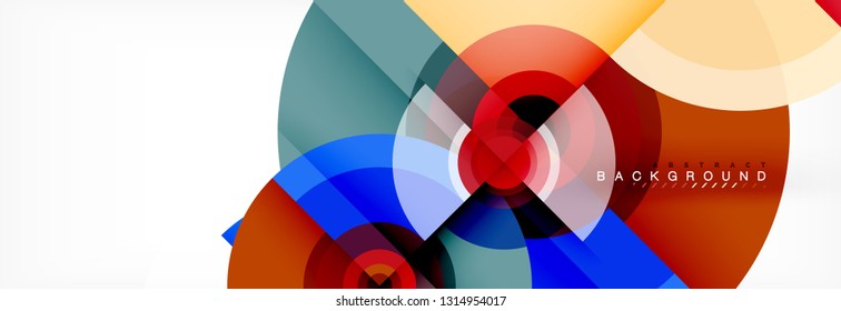 Mínimos círculos geométricos y triángulos de fondo abstracto, diseño tecno moderno, plantilla de afiche, diseño vectorial
