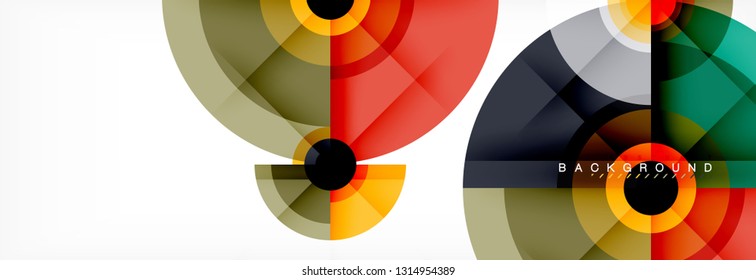 Mínimos círculos geométricos y triángulos de fondo abstracto, diseño tecno moderno, plantilla de afiche, diseño vectorial