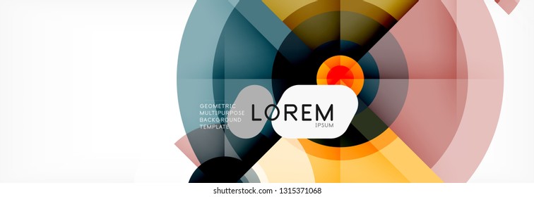 Mínimos círculos geométricos y triángulos de fondo abstracto, diseño tecno moderno, plantilla de afiche, diseño vectorial
