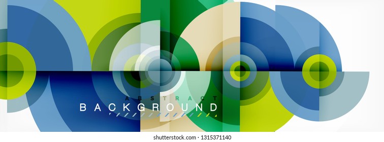 Mínimos círculos geométricos y triángulos de fondo abstracto, diseño tecno moderno, plantilla de afiche, diseño vectorial