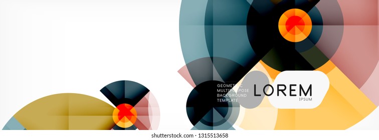 Mínimos círculos geométricos y triángulos de fondo abstracto, diseño tecno moderno, plantilla de afiche, diseño vectorial