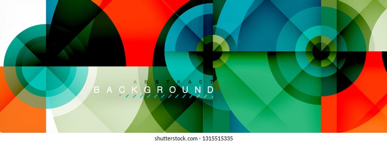Mínimos círculos geométricos y triángulos de fondo abstracto, diseño tecno moderno, plantilla de afiche, diseño vectorial