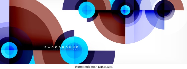 Mínimos círculos geométricos y triángulos de fondo abstracto, diseño tecno moderno, plantilla de afiche, diseño vectorial