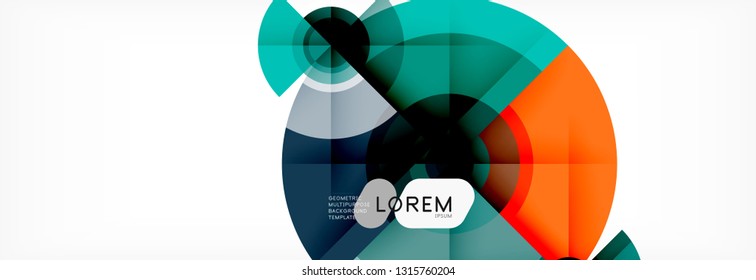 Mínimos círculos geométricos y triángulos de fondo abstracto, diseño tecno moderno, plantilla de afiche, diseño vectorial