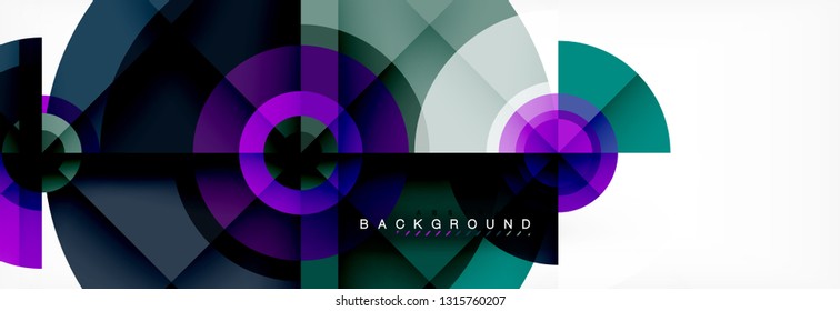 Mínimos círculos geométricos y triángulos de fondo abstracto, diseño tecno moderno, plantilla de afiche, diseño vectorial