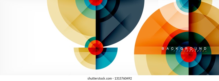 Mínimos círculos geométricos y triángulos de fondo abstracto, diseño tecno moderno, plantilla de afiche, diseño vectorial