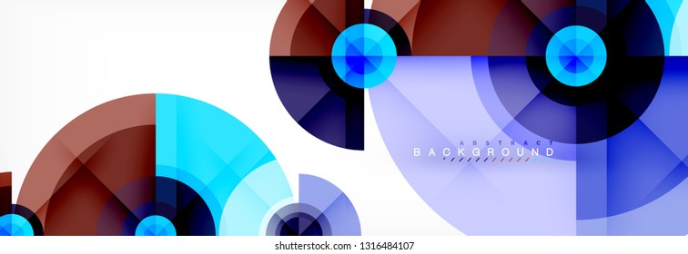 Minimal geometric circles and triangles abstract background, techno modern design, poster template, vector design