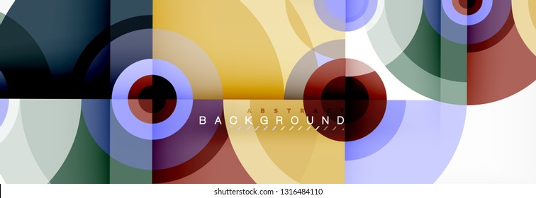 Mínimos círculos geométricos y triángulos de fondo abstracto, diseño tecno moderno, plantilla de afiche, diseño vectorial