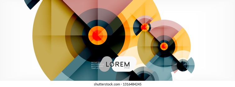 Minimal geometric circles and triangles abstract background, techno modern design, poster template, vector design