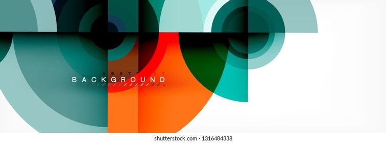Mínimos círculos geométricos y triángulos de fondo abstracto, diseño tecno moderno, plantilla de afiche, diseño vectorial