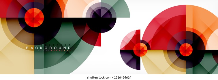 Minimal geometric circles and triangles abstract background, techno modern design, poster template, vector design