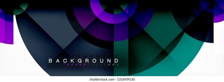 Mínimos círculos geométricos y triángulos de fondo abstracto, diseño tecno moderno, plantilla de afiche, diseño vectorial