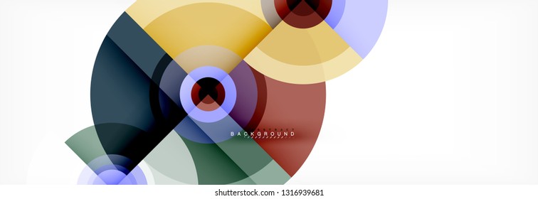Mínimos círculos geométricos y triángulos de fondo abstracto, diseño tecno moderno, plantilla de afiche, diseño vectorial