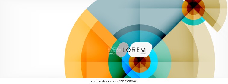 Mínimos círculos geométricos y triángulos de fondo abstracto, diseño tecno moderno, plantilla de afiche, diseño vectorial