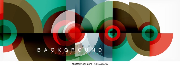 Mínimos círculos geométricos y triángulos de fondo abstracto, diseño tecno moderno, plantilla de afiche, diseño vectorial