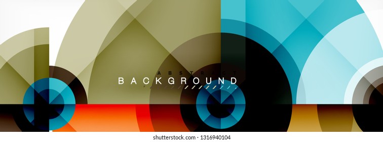Mínimos círculos geométricos y triángulos de fondo abstracto, diseño tecno moderno, plantilla de afiche, diseño vectorial