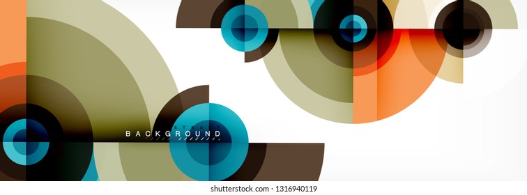 Mínimos círculos geométricos y triángulos de fondo abstracto, diseño tecno moderno, plantilla de afiche, diseño vectorial