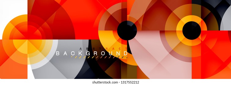 Mínimos círculos geométricos y triángulos de fondo abstracto, diseño tecno moderno, plantilla de afiche, diseño vectorial