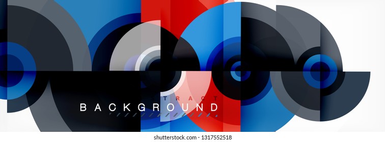 Minimal geometric circles and triangles abstract background, techno modern design, poster template, vector design