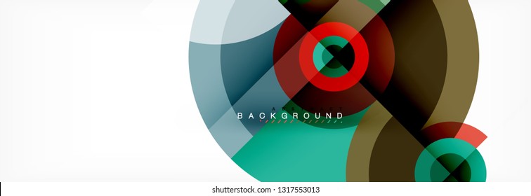 Mínimos círculos geométricos y triángulos de fondo abstracto, diseño tecno moderno, plantilla de afiche, diseño vectorial