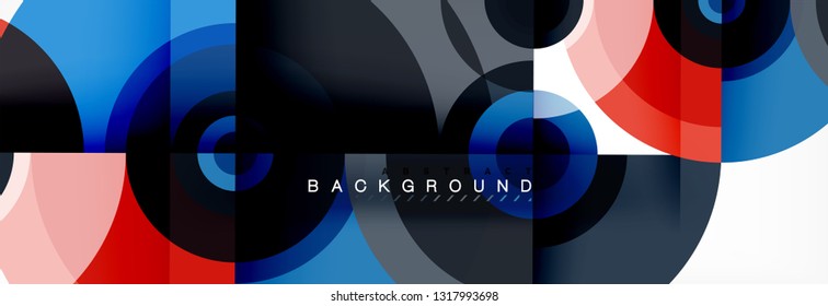 Minimal geometric circles and triangles abstract background, techno modern design, poster template, vector design