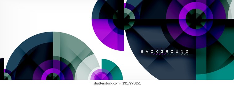 Minimal geometric circles and triangles abstract background, techno modern design, poster template, vector design