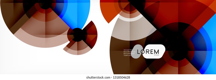 Mínimos círculos geométricos y triángulos de fondo abstracto, diseño tecno moderno, plantilla de afiche, diseño vectorial