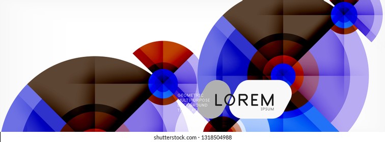 Mínimos círculos geométricos y triángulos de fondo abstracto, diseño tecno moderno, plantilla de afiche, diseño vectorial