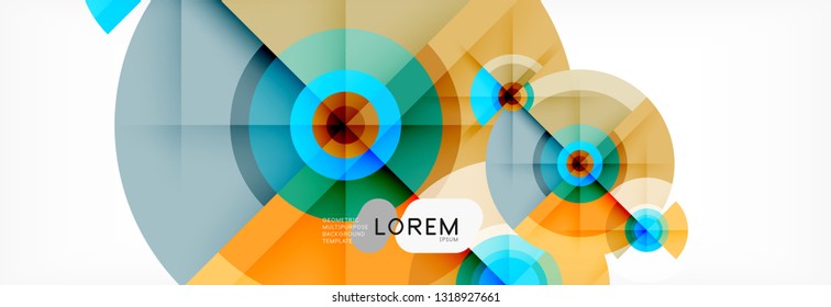 Minimal geometric circles and triangles abstract background, techno modern design, poster template, vector design
