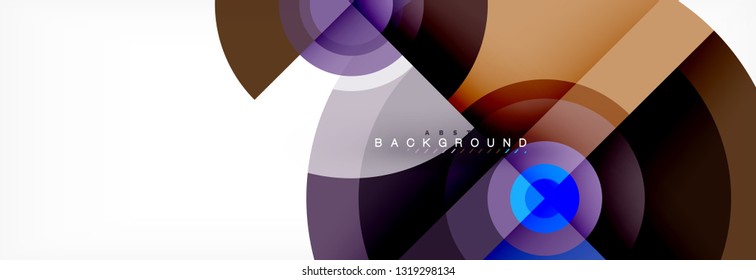 Mínimos círculos geométricos y triángulos de fondo abstracto, diseño tecno moderno, plantilla de afiche, diseño vectorial