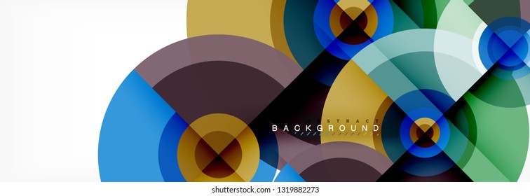 Mínimos círculos geométricos y triángulos de fondo abstracto, diseño tecno moderno, plantilla de afiche, diseño vectorial