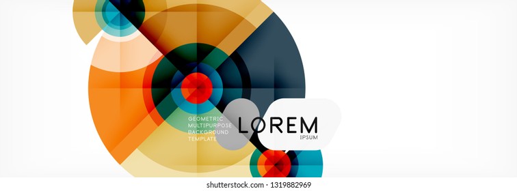 Mínimos círculos geométricos y triángulos de fondo abstracto, diseño tecno moderno, plantilla de afiche, diseño vectorial