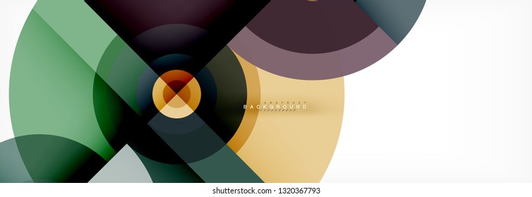 Mínimos círculos geométricos y triángulos de fondo abstracto, diseño tecno moderno, plantilla de afiche, diseño vectorial