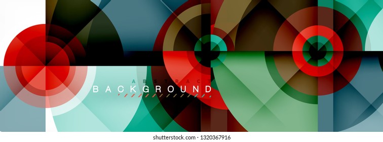 Minimal geometric circles and triangles abstract background, techno modern design, poster template, vector design