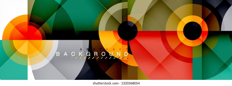 Mínimos círculos geométricos y triángulos de fondo abstracto, diseño tecno moderno, plantilla de afiche, diseño vectorial